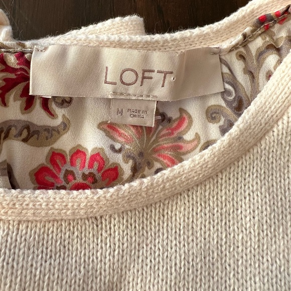 LOFT Cream Knit Sweater with Back Ties Over Floral/Vine Print Fooler Top - Picture 2 of 15